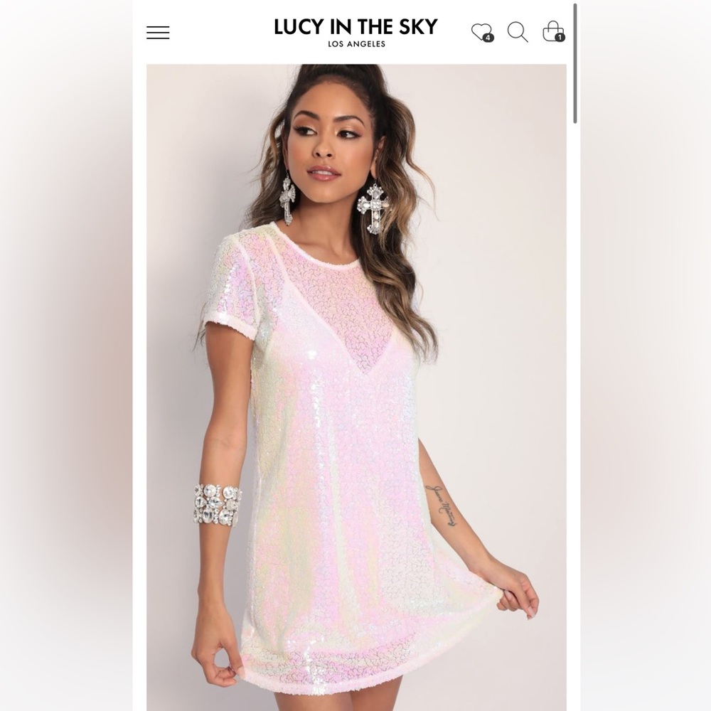 Lucy In the Sky Party Sequin Shift Dress in White Iridescence